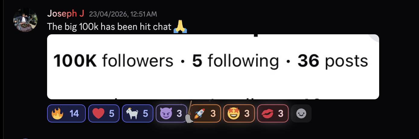 Account reaching 100K followers