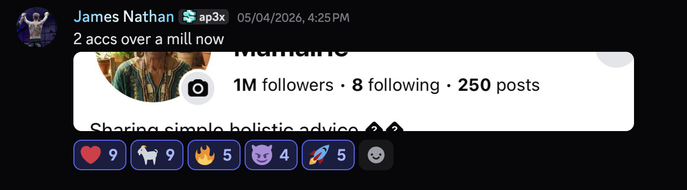 Account reaching 1M followers
